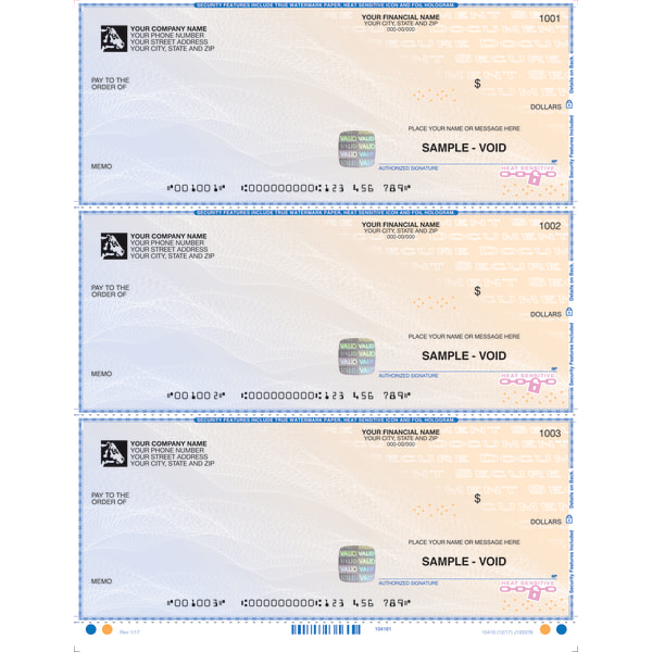 Custom High Secuirty Laser Draft Checks For Quicken�, QuickBooks�, Microsoft Money� And Simply Money�, 8 1/2" x 11" Box Of 250