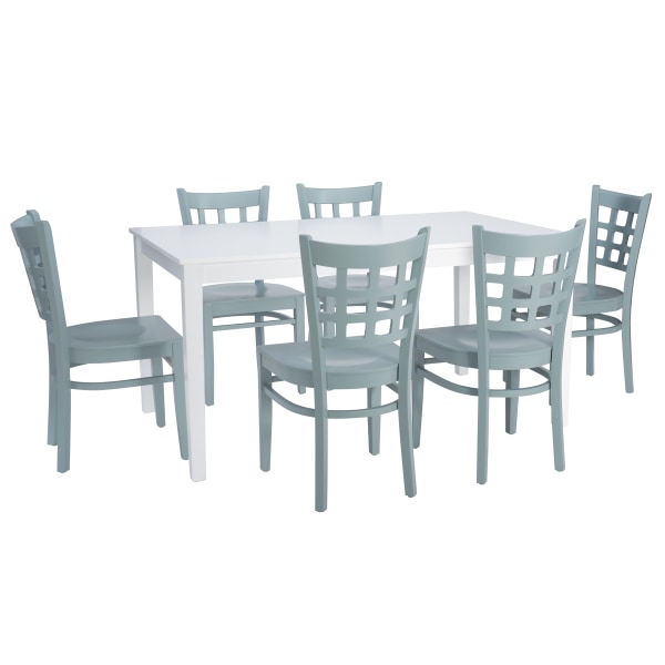 Linon Lassen 7-Piece Dining Set, 30""H x 60""W x 36""D, White/Slate -  ODP2918