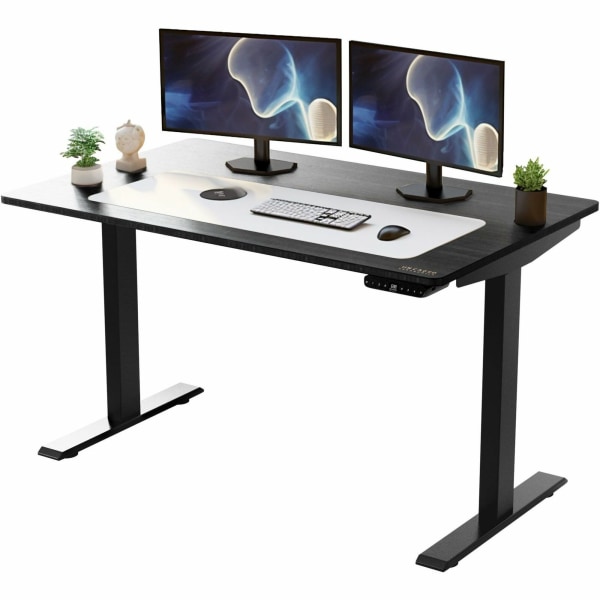 Rise Up Electric Standing Desk 60x30 Black Bamboo Desktop Dual Motors Adjustable Height Black Frame (26-51.6) with memory