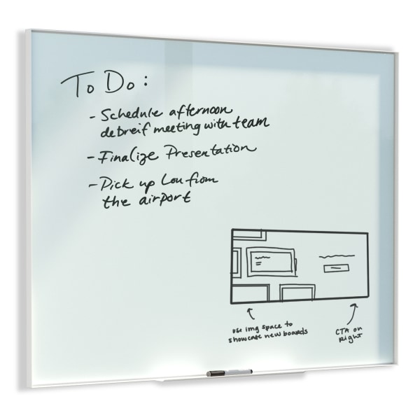 U Brands Non-Magnetic Glass Dry Erase Board, 36 X 24, Frosted White Surface, Aluminum Frame with White Finish