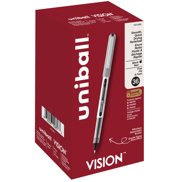 uni-ball Vision Rollerball Pens, Fine Point, 0.7 mm, Gray Barrel, Black Ink, Pack Of 36 - 1921066 - Office Supplies Fine point rollerball pens deliver an intense ink  sku 1921066