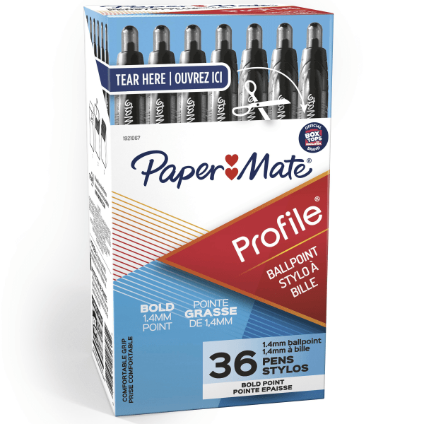 Paper Mate® Profile™ Retractable Ballpoint Pens, Bold Point, 1.4mm, Translucent Black Barrel, Black Ink, Pack Of 36 -  1921067