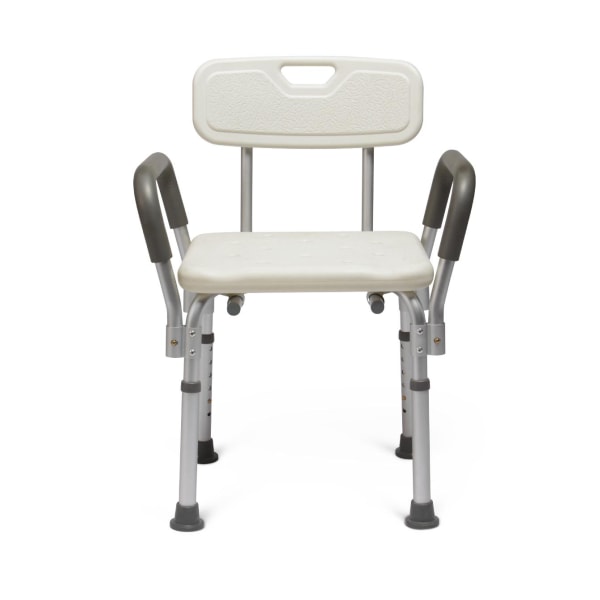 Medline Shower Chair Bath Seat with Back and Padded Armrests  Height Adjustable  Supports up to 350 lbs.  White