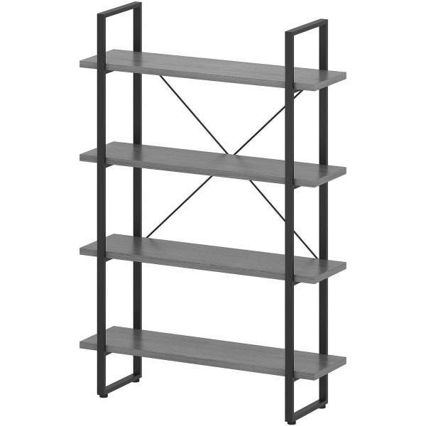 Lorell SOHO Rustic Metal Frame Bookcase, 57.5"H x 39.4"W x 11.8"D, 4 Shelve(s), Band Edge, Charcoal, Sturdy, Durable