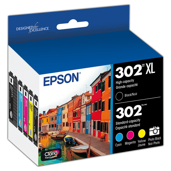 Epson® 302XL Black/302 Claria® Premium Tri-Color High-Yield Ink Cartridges, Pack Of 2, T302XL-BCS