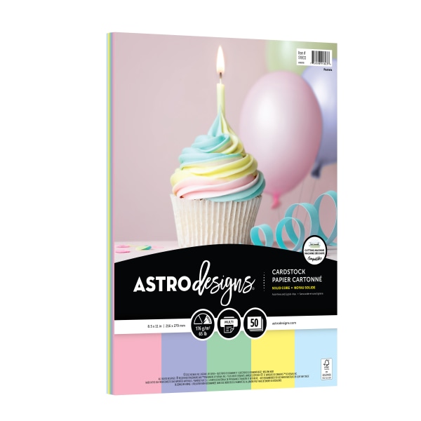 Astrodesigns Color Cardstock, Pastel Assortment, Letter (8-1/2" x 11"), 65 Lb, Pack Of 50 Sheets