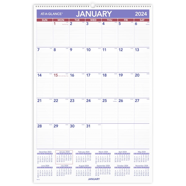 Monthly Wall Calendar with Ruled Daily Blocks  20 x 30  White Sheets  12-Month (Jan to Dec): 2024