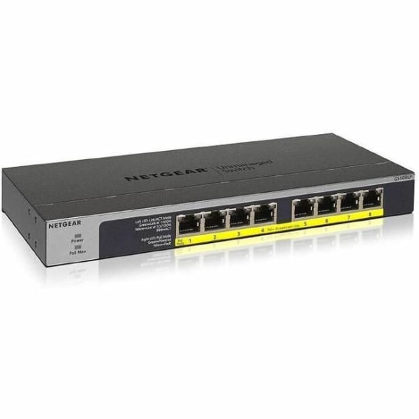 Netgear 8-Port PoE/PoE+ Gigabit Ethernet Unmanaged Switch (GS108LP) - 8 Ports - Gigabit Ethernet - 1000Bas - GS108LP100NAS