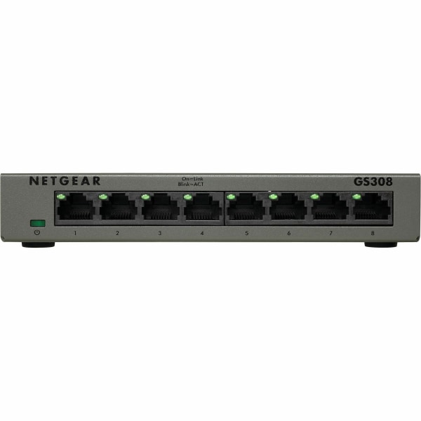 Netgear GS308 Ethernet Switch - 8 Ports - Gigabit Ethernet - 10/100/1000Base-T - 2 Layer Supported - Twisted Pair - Desktop, Wall Mountable - 3 Year L