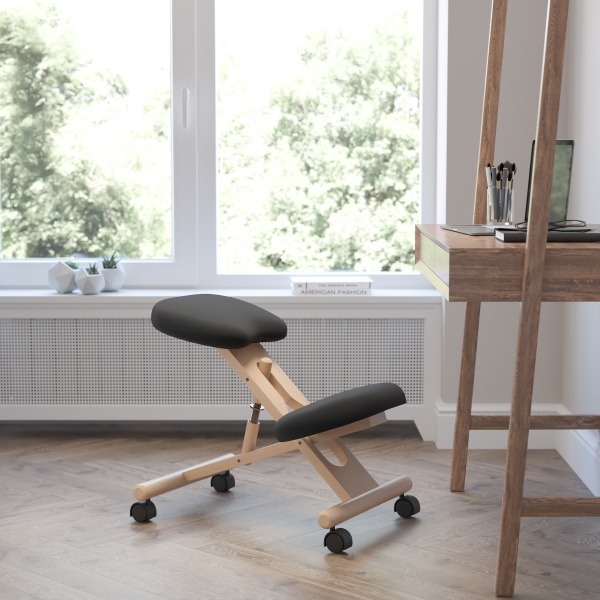 Flash Furniture Wood Mobile Ergonomic Kneeling Chair, Black/Brown -  WL-SB-210-GG