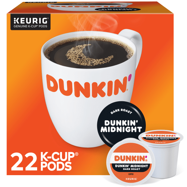 Dunkin Midnight Coffee  Dark Roast  Keurig K-Cup Pods  22 Count Box (BB 8/2024)