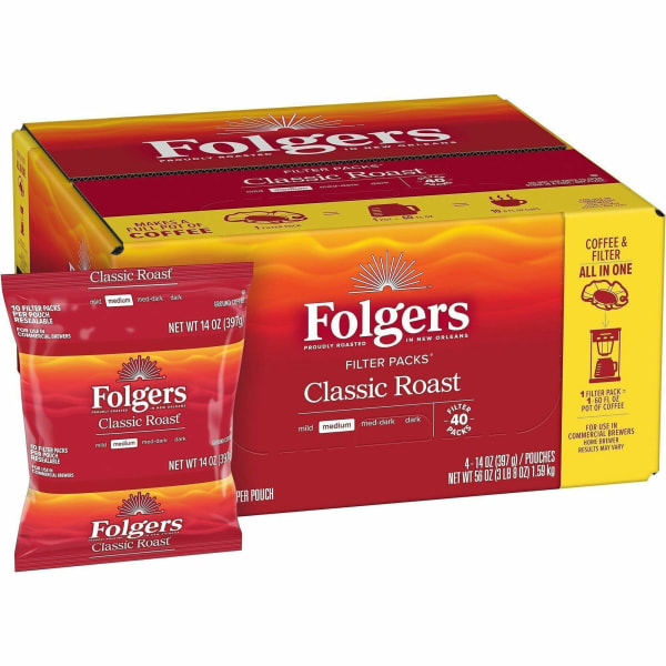 Folgers® Single-Serve Coffee Packets, Classic Roast, Carton Of 40