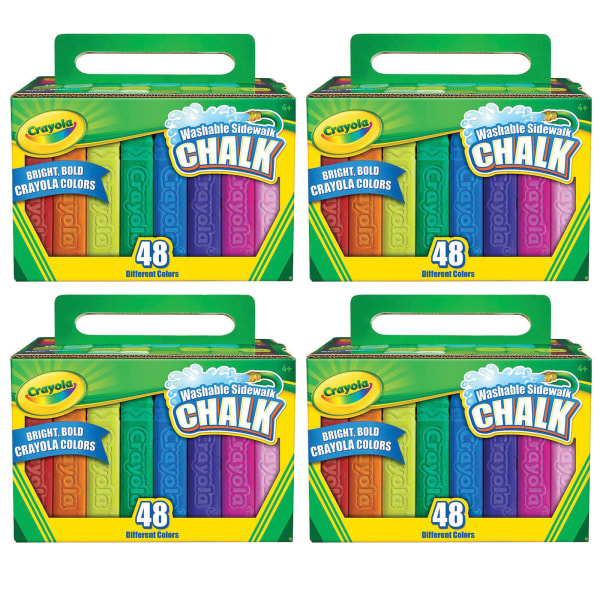 Crayola® Washable Sidewalk Chalk Sticks, Assorted Colors, 48 Sticks Per Box, Case Of 4 Boxes -  BIN512048-4