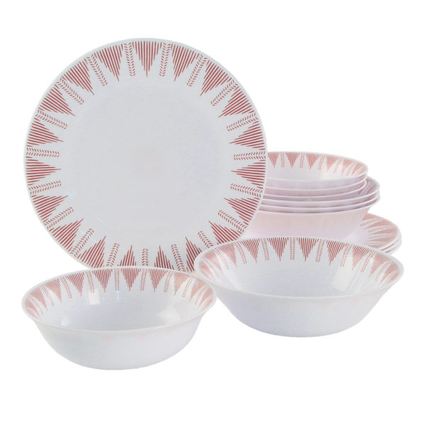 UPC 085081599766 product image for Ultra by Gibson Piper Point 12-Piece Opal Glass Dinnerware Set, White/Red Accent | upcitemdb.com