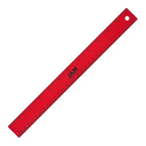 JAM Paper� Non-Skid Stainless-Steel Ruler, 12", Red