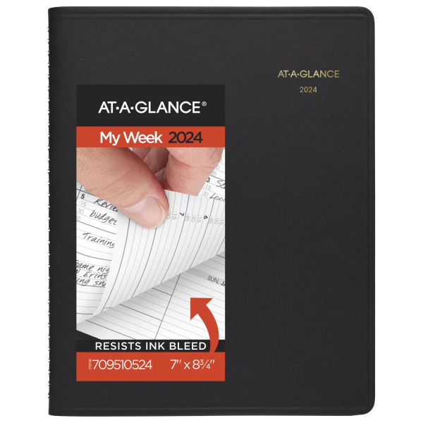 AT-A-GLANCE 2024 Weekly Appointment Book Planner Black Medium 7 x 8 34 - Weekly