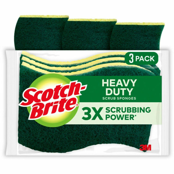 ScotchBrite HeavyDuty Scrub Sponges  28 Height x 45 Width x 45 Depth  24Carton  Yellow Green