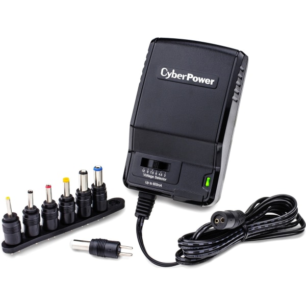 Universal Power Adapter with multiple tips - 600 mA, 3 VDC, 4.5 VDC, 6 VDC, 7.5 VDC, 9 VDC, 12 VDC, 7 Adapter Tips, NEMA 5-15R, 10 - CyberPower CPUAC600