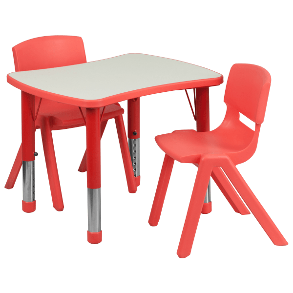 Flash Furniture Rectangular Height-Adjustable Activity Table Set With 2 Chairs, 23-1/2""H x 21-7/8""W x 26-5/8""D, Red -  YU-YCY-098-0032-RECT-TBL-RED-GG