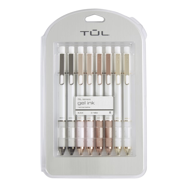 TUL GL Series Retractable Gel Pens, Limited Edition, Sunset Shades, Medium Point, 0.7 mm, Pearl White Barrel, Black Ink, Pack Of 8 Pens