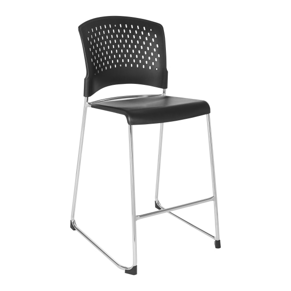Office Star Tall Plastic Stacking Chairs, Black/Chrome, Set Of 2 Chairs