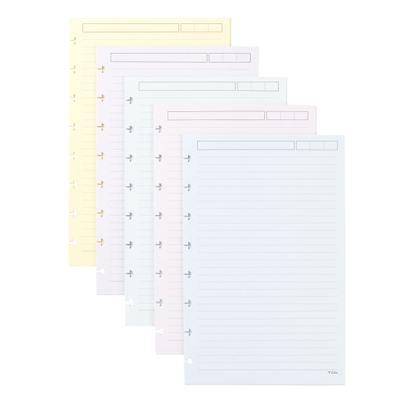 TUL Discbound Refill Pages, Junior Size, Narrow Ruled, 50 Sheets, Assorted Colors