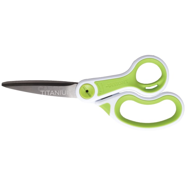 Westcott Carbo Titanium Glide Scissors, 8", Pointed, Green/White