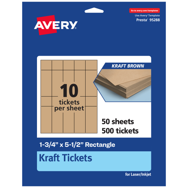 Avery Printable Tickets 175x55 Kraft Brown Pack Of 500