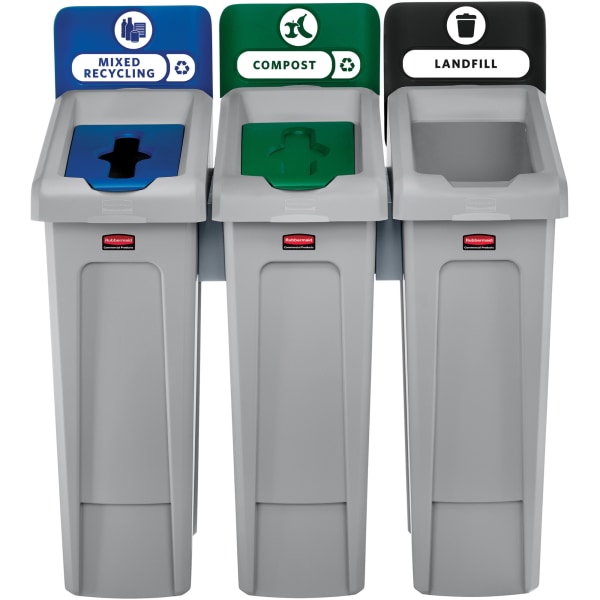 Rubbermaid Commercial Slim Jim Recycling Station - Black, Blue, Green - 1 Each -  2007918