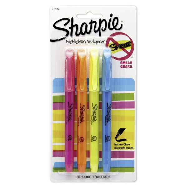 Sharpie Highlighter, Chisel Point, Assorted, 4/Pack (27174)