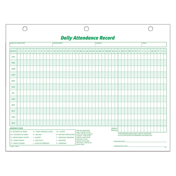 Photos - Accessory TOPS® Daily Attendance Record, 8 1/2" x 11", Pack Of 50