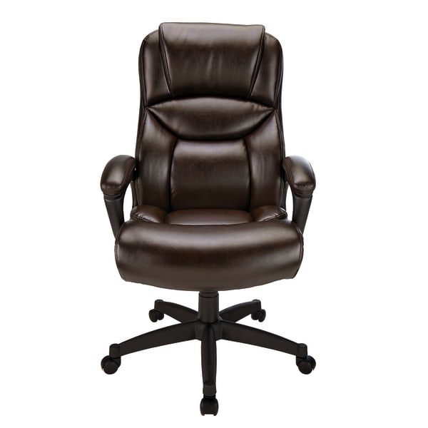 Realspace® Fennington Bonded Leather High-Back Executive Chair, Brown