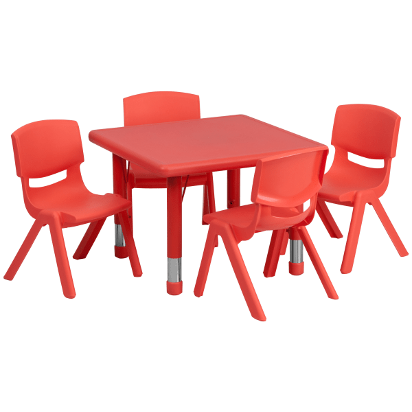Flash Furniture 24'' Square Plastic Height-Adjustable Activity Tables With 4 Chairs, Red -  YCX23SQTBLREDE