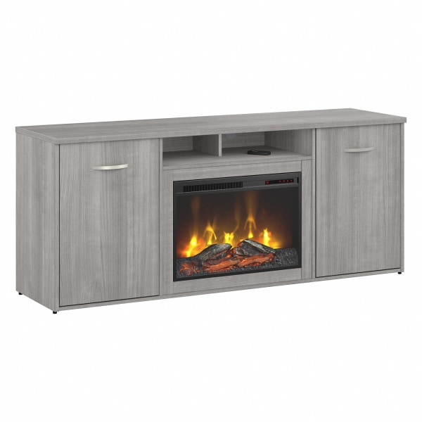 Bush® Business Furniture Studio C 72""W Office Storage Cabinet With Doors And Electric Fireplace, Platinum Gray, Standard Delivery -  Bush Business Furniture, STC060PG