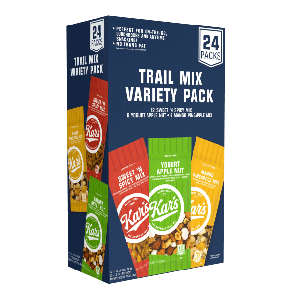 Kar's Kars Trail Mix Variety Pack, 1.75 oz, 24 Bags/Pack (KAR08361), Mango | Quill