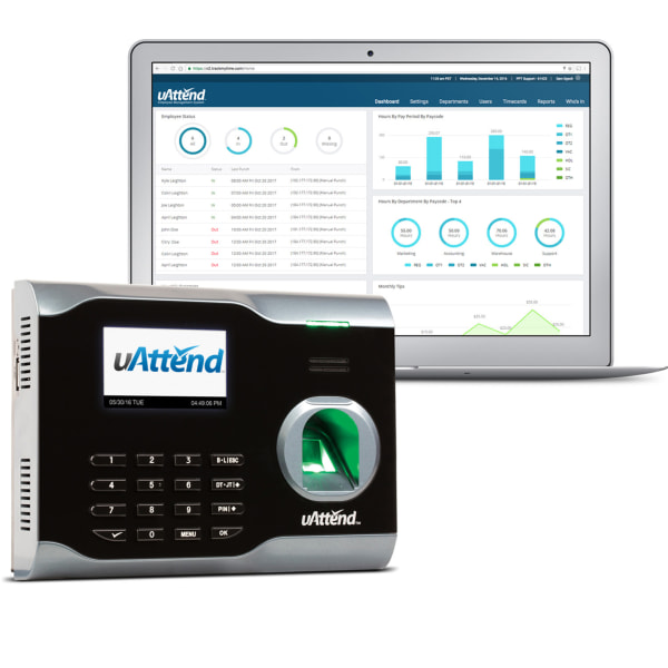 uAttend Biometric Fingerprint Cloud-Based Time Clock, BN6000OC, 5 x 7 x 2, Black