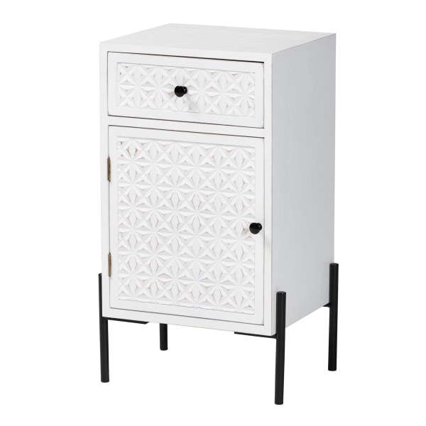 Baxton Studio Nefeli Wood and Metal 1 Drawer Storage Cabinet White/Black