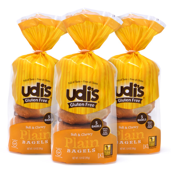 UDIs Plain Bagels, 13.9 Oz, 5 Bagels Per Bag, Pack Of 3 Bags