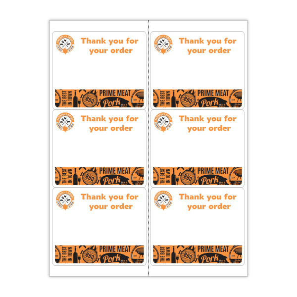 Custom Printed 2-Color Laser Sheet Labels And Stickers, 3-1/3" x 4" Rectangle, With Perforation, 6 Per Sheet, 100 Sheets Per Box