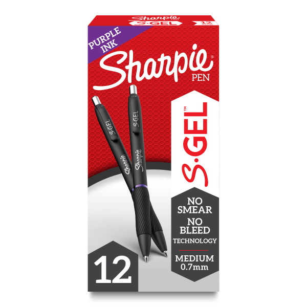 Sharpie® S-Gel Pens, Medium Point, 0.7 mm, Black Barrel, Purple Ink, Pack Of 12 Pens