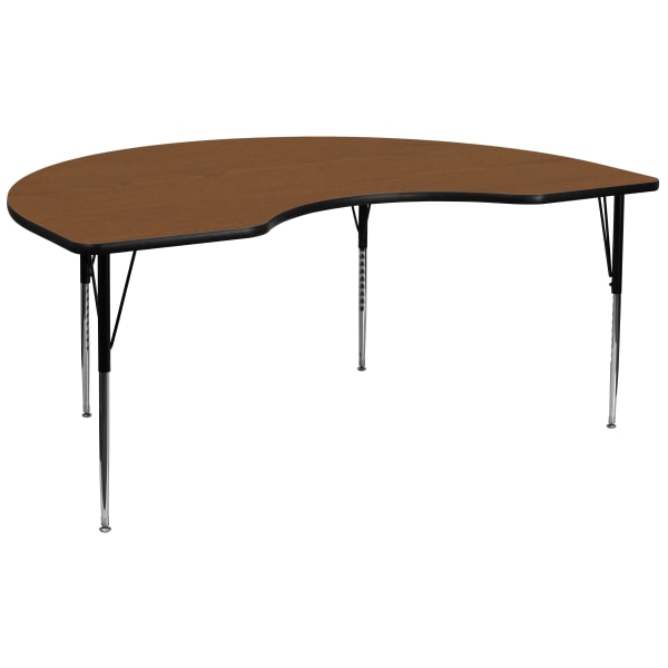 Flash Furniture 96''W Kidney HP Laminate Activity Table With Standard Height-Adjustable Legs, Oak -  XUA4896KIDOAKHA