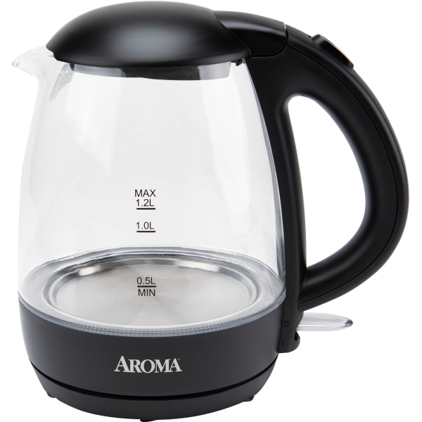 AROMA® 1.2L / 5-Cup Electric Glass Kettle  Black