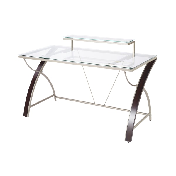 UPC 735854821289 product image for Realspace� Axley 55”W Glass Computer Desk, Cherry/Silver | upcitemdb.com