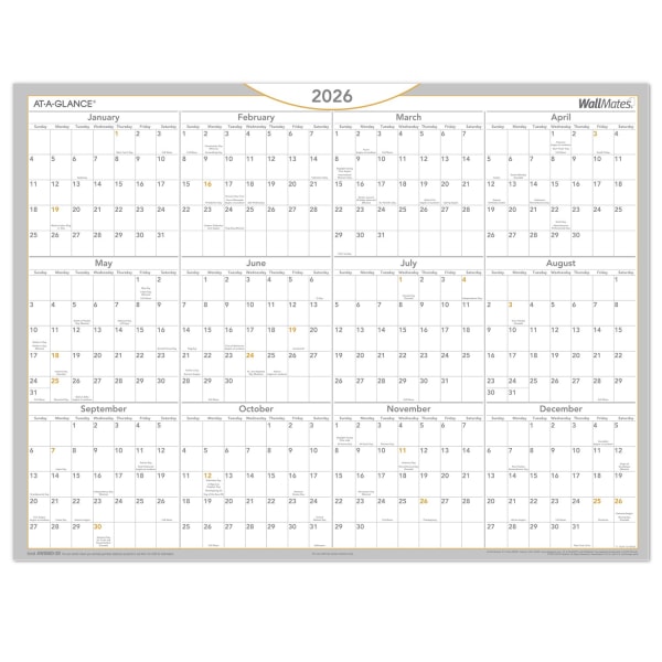 AT-A-GLANCE 2026 WallMates Self-Adhesive Dry-Erase Yearly Calendar Large 24 x 18