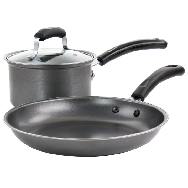 UPC 085081509727 product image for Gibson Everyday Highberry 3-Piece Carbon Steel Non-Stick Cookware Set, Gray | upcitemdb.com