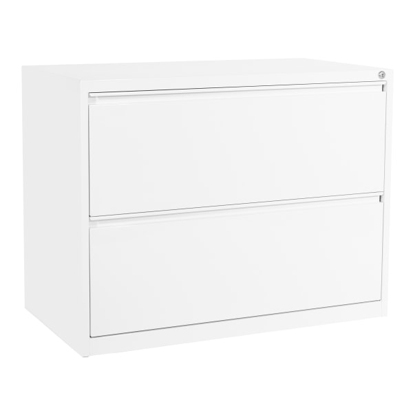 Office Star 36W Lateral 2-Drawer File Cabinet With Core-Removable Lock & Adjustable Glides, White