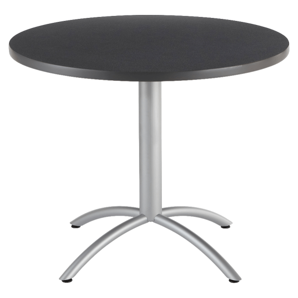 CafeWorks Cafe/Breakroom Table, Graphite Granite Top, Silver Frame, 36 in Dia x 30 in H