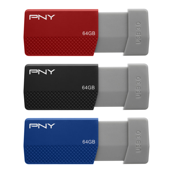 PNY USB 30 Flash Drives 64GB Assorted Colors Pack Of 3 Drives
