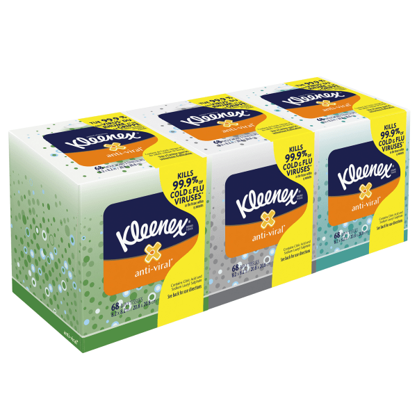Kleenex Professional AntiViral 3Ply Facial Tissues White 55 Tissues Per Box Pack Of 3 Boxes
