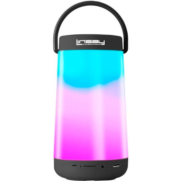 LED Light Show Indoor/Outdoor Portable Bluetooth® Speaker, 9""H x 4""W x 3.5""D, Black - Linsay SLP-500CB